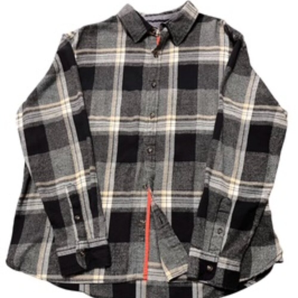 Hudson & Barrow Mountain Flannel Long Sleeve Men's Shirt Black Plaid Size XL